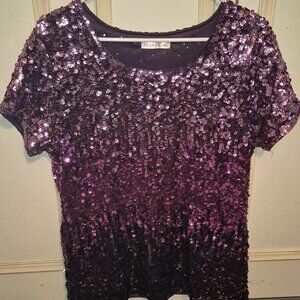 Maner Glitter Sequin Top SS Sparkle Blouse Periwinkle/Fuchsia/Purple Womens XXL